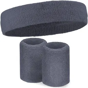 Wellshow Sport Sweatband Headband And Wristbands Set Thick Terry Cloth Wristbands for Men and Women Athletic Sweat Bands