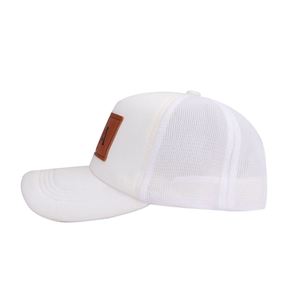 High Quality 6-Panel 112 Cap Style Structured Mesh Trucker Hat Leather Patch Logo Retro Theme Portable Gravure Printed for <b>Gifts</b> - Product Image 2