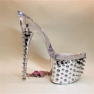 Producción de Zapatos de Tacón Alto Transparentes de 20 cm con Diseño de Remaches en la Suela, Estilo Moderno para Escenario - Product Image 1