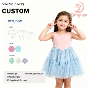 Vestido Deportivo para Niñas DH ODM en Bloques de Color Pastel, Leotardo de Malla con Volantes <span class=keywords><strong>Rosa</strong></span> y Azul, Ropa de Juego Suave y Premium para Niñas Pequeñas - Product Image 1
