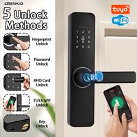 Cerradura Eléctrica Inteligente sin Llave de Aleación de Aluminio para Madera, con Reconocimiento de Huellas Dactilares, Conectividad Wi-Fi, Aplicación Tuya, Código Digital Mecánico