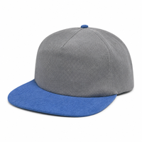 Casquette de baseball en velours côtelé bicolore gris-bleu à visière plate, casquette snapback vierge, vente en gros, unisexe, personnalisable avec logo pour homme