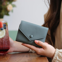 Dompet wanita kecil kulit asli 100% dompet tempat kartu amplop mewah lipat tiga dompet wanita pendek koin ritsleting serbaguna