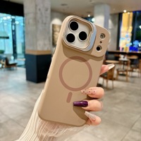 Étui magnétique pour téléphone 17 Pro Max, coque en silicone liquide avec support d'objectif, protection antichute, couleur unie mate pour 16