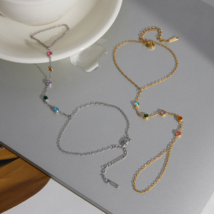 Fashion Chain <b>Bracelet</b> 18K Gold Stainless Steel Bezel <b>Set</b> Colorful Stones Women's Jewelry Gift - Product Image 4