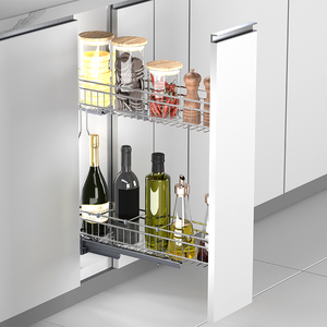 XH-03-004-723 Panier de rangement coulissant en fil de fer pour armoire de cuisine moderne, porte-bouteilles, gris poudré, multifonction, gain de place, Partiti - Product Image 5