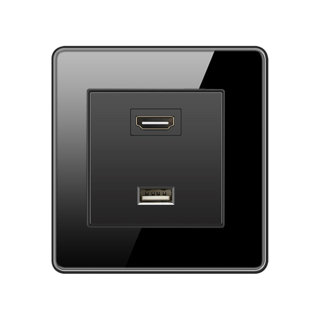 EU UK Standard Electric HDMl Sockets Switches USB Black White Gold Luxury Tempered Glass Wall Socket Outlet