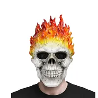 Masque intégral en latex unique pour cosplay, tête de squelette flamme effrayante, pour Halloween, carnaval, fête, accessoires de costume