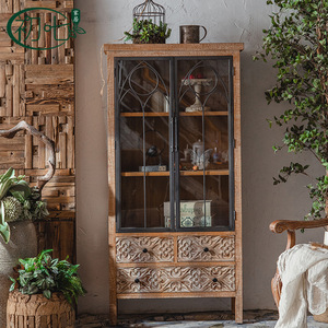 Vintage Distressed Entryway Cabinet With Carved Details Storage <b>Sideboard</b> For Living Room - Product Image 2