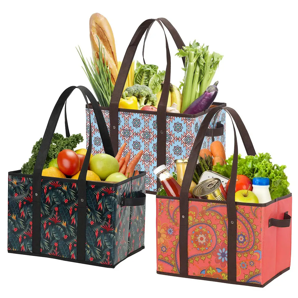 卸売再利用可能耐久性折りたたみ食料品トートバッグ不織布ショッピングボックス