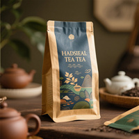 Sachet d'emballage de thé personnalisé imprimé en couleur, anti-odeur, en papier kraft de qualité alimentaire, à fond plat, avec fermeture éclair et fenêtre