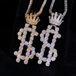 Hip-Hop Moissanit Kreuzförmiger Krallenfassungs-Kronen-Dollar-Anhänger Halskette Iced Out Gold Silber Unisex Rapper Schmuck - Product Image 1