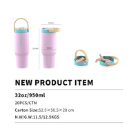 Gobelet isotherme personnalisé OEM de 32 oz avec couvercle et paille, bouteille d'eau isotherme réutilisable pour la maison, le bureau, s'adapte au porte-gobelet