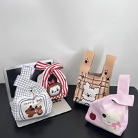 Sac à main personnalisable en polyester tricoté écologique, motif dessin animé à carreaux couleur macaron, sac de poignet moyen