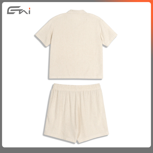 Completo estivo traspirante da <span class=keywords><strong>uomo</strong></span> in cotone leggero <span class=keywords><strong>lino</strong></span> da <span class=keywords><strong>spiaggia</strong></span> Polo T shirt e Shorts Set - Product Image 3