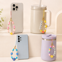Kit de fabrication de breloques de téléphone et de porte-clés DIY 24 compartiments, avec perles en argile polymère Heishi, lettres, cœurs, fruits, yeux protecteurs et fermoirs mousquetons