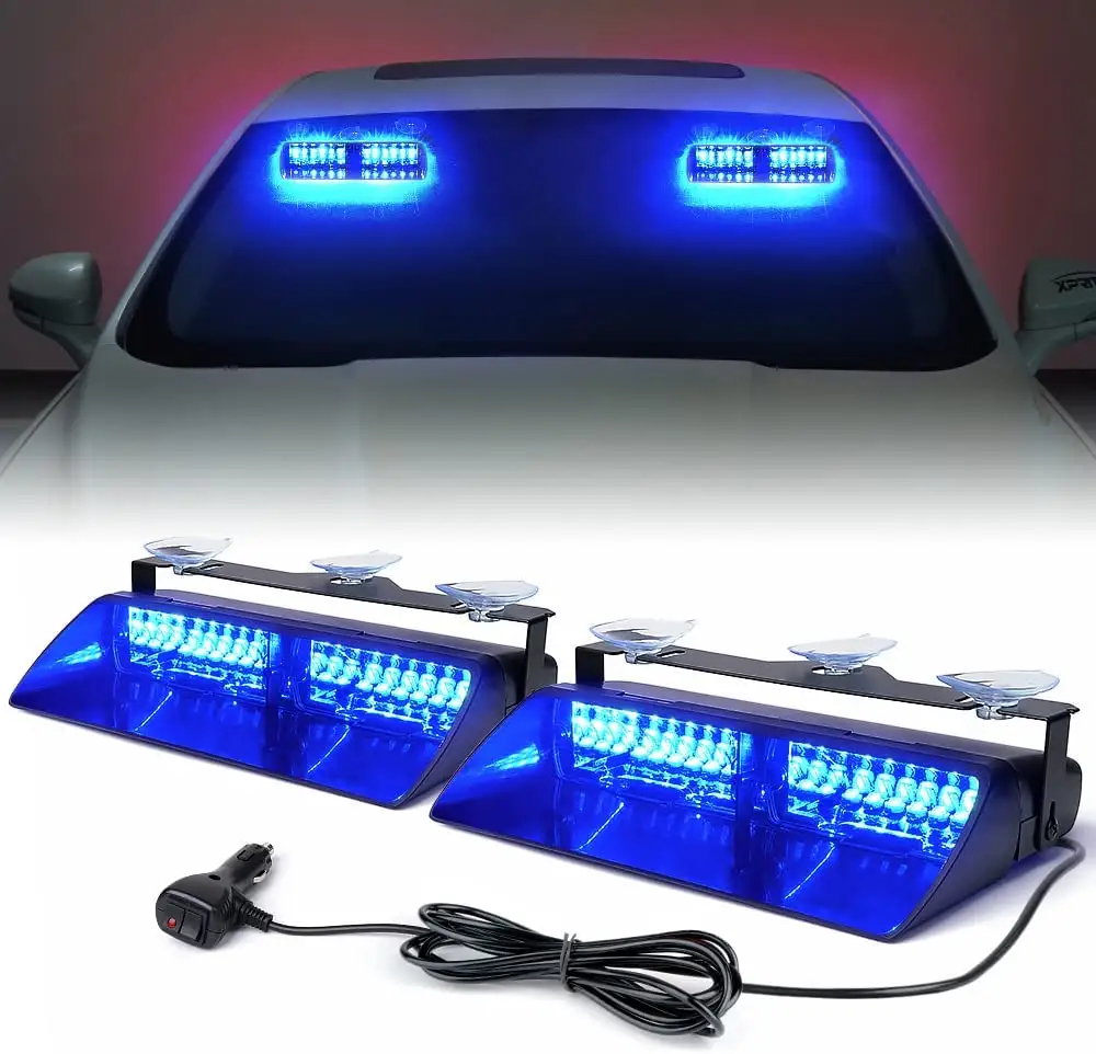 Produzione di accessori per l'illuminazione dell'auto LED blu rosso ventosa per parabrezza stroboscopica barra luminosa di avvertimento di emergenza per auto