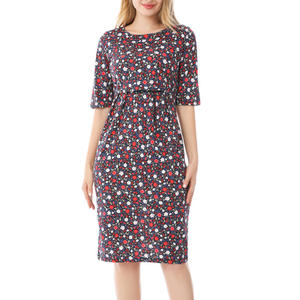 <span class=keywords><strong>Abito</strong></span> Premaman Estivo a Mezza Manica con Motivi Floreali, 95% Cotone 5% Spandex, Vestito <span class=keywords><strong>Allattamento</strong></span> con Apertura Frontale - Product Image 2