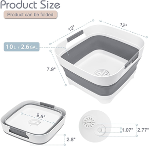 Bassine pliable en plastique 10L pour vaisselle et biberons, gris, peu encombrante, avec bouchon de vidange, écologique, pour cuisine de camping-car - Product Image 2
