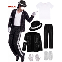 Ensemble de veste à paillettes style MJ pour hommes, tenue disco brillante, costume de cosplay Michael Jackson, performance sur scène, fête d'Halloween, danse