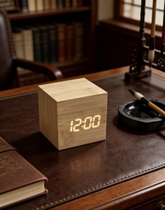 Houten wandwekker voor slaapkamer en kantoor, lichtgevend, intelligent, elektronisch, vierkant, multifunctioneel digitaal display - Product Image 3
