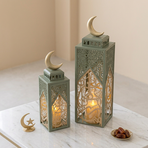 Faroles de Hierro Esmeralda para Ramadán con Diseño Moderno de Luna Creciente y Caligrafía Árabe para Decoración del Hogar - Product Image 3