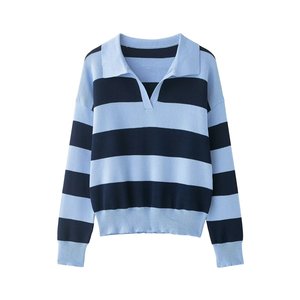 Suéter Largo de Manga Larga para Mujer, Estilo Vintage, Tejido, a Rayas, con Bloques de Color, Transpirable, de Poliéster, para Otoño, de IStapromo Gifts - Product Image 3
