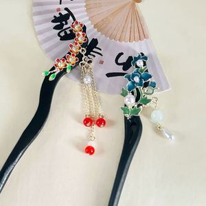 Horquilla de pelo vintage china con diseño de espada floral, elegante para mujer, con borla de perlas, imitación de madera de ébano - Product Image 1