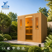 Sauna Inframerah Modern 3 Orang untuk Luar Ruangan, Terapi Warna Spektrum Penuh, Uap Kering, Kayu Hemlock Solid, Model Berdiri Bebas untuk Gym