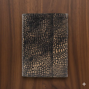 สมุดบันทึกหนังจระเข้ลายนูนทำมือ ปกสีบรอนซ์แบบเรียบง่าย พร้อมกระดาษขอบหยัก สไตล์วินเทจ - Product Image 4