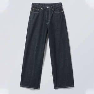 Jeans en denim japonais avec logo personnalisé en cuir, coupe large, denim brut, jeans baggy pour hommes, skate, hip hop, jeans de haute qualité - Product Image 2