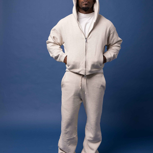 Tùy Chỉnh Sweatsuit Đồng Bằng Người Đàn Ông Tracksuit Heavyweight Scubas Trống Cotton Baggy Chân Rộng Sweatpants Zip up Hoodie Mồ Hôi Phù Hợp Với Bộ - Product Image 2