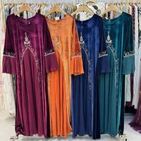 Robe maxi musulmane modeste faite à la main pour femmes pour l'Aïd, mariage, Moyen-Orient, ODMDubai, robe en velours brodée de perles, kaftan de soirée