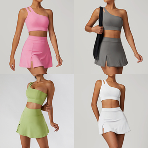 Ensemble de soutien-gorge de sport à une épaule et jupes de tennis, jupes de golf taille haute, vêtements de sport actifs, ensembles de yoga pour femmes - Product Image 3