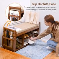 PETKABOO Bangku Sepatu Bambu dengan Laci Tersembunyi, Penyangga Samping, Penyimpanan 2 Tingkat, Bantalan - Untuk Penggunaan di Pintu Masuk/Lorong/Ruang Tamu/Kamar Tidur, Buatan Cina