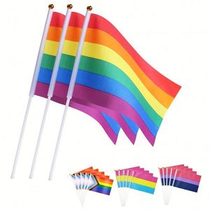 Banderas de Mano Miniatura Arcoíris (Mástiles de Plástico de Poliéster) Ecológicas y Duraderas para Desfiles LGBT y Mes del Orgullo - Product Image 2