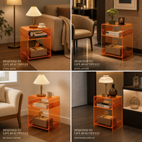 Étagère de rangement ouverte à trois niveaux transparente orange personnalisée avec coins arrondis pour le salon, l'hôtel, la décoration de la maison, table d'appoint en acrylique