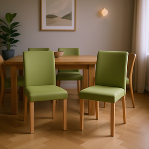 Sedie da Pranzo in Tessuto Verde con Gambe in Legno, Design Moderno Imbottito per Arredamento Casa, Ufficio e Sala da Pranzo - Product Image 2