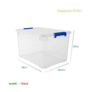 Contenitore Multiuso 56x38.5x29 Cm 43 Litri Trasparente Con Chiusura A Scatto Per Lavanderia E Organizzazione - Product Image 2