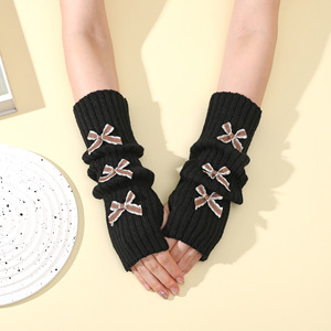 <span class=keywords><strong>Gants</strong></span> tricotés <span class=keywords><strong>mi</strong></span>-<span class=keywords><strong>longs</strong></span> à doigts ouverts de style Lolita pour femmes avec nœud - Product Image 3