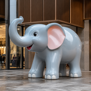 Elefante Astratto da Esterno, Grande Opera d'Arte Moderna in Resina Poliestere Ecologica, Smaltato con Vasi in Cristallo, Decorazione per Feste e Matrimoni - Product Image 1