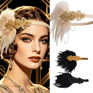 Custom 1920s Gatsby <b>Feather</b> <b>Headband</b> Women Vintage Tassel Hair Band Roaring 20s Halloween Masquerade Party Costume Headpiece - Product Image 1