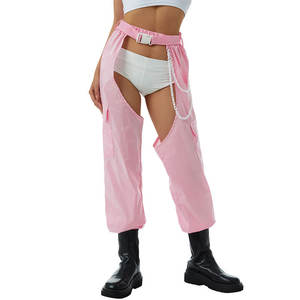 King Mcgreen Satr femmes entrejambe ouvert solide taille haute sans entrejambe pantalon avec chaîne ceinture Sexy boîte de nuit entrejambe pantalons longs - Product Image 2