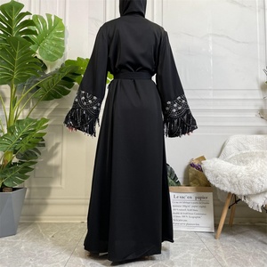 1905# High Quality Black Nida Open Abaya With Silver Sequins Long Sleeve Fashion Dress Abayas for Muslim Women - Product Image 6