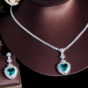 Elegant Light Ocean Blue Heart Cut CZ Crystal Shape Necklace <strong>and</strong> Earrings Jewelry Sets for Women Wedding Bridal Gift <strong>Jewellery</strong> - Product Image 4