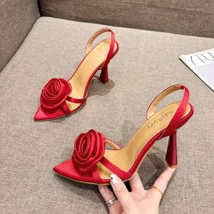 Sandales pour femme, escarpins slingback, chaussures à bout ouvert, styles fleurs roses, nouveaux talons pour femmes - Product Image 3