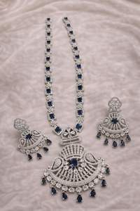 Traditional American Diamond Pendant Set - Classic Silver Plated <b>Necklace</b> <b>and</b> <b>Earrings</b> Jewelry for Women <b>and</b> Girls - Product Image 4