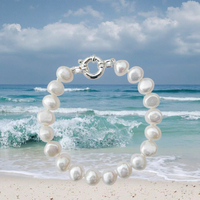 Bracelet de perles baroques de culture d'eau douce de couleur blanche 9-10mm avec fermoir en argent 925