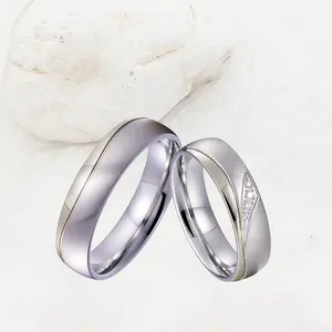 Unieke Vrouwen Ringen Sieraden Bruiloft Koppels Ringen Sets Voor Liefhebbers Zilver 316l Chirurgische Titanium Staal Sieraden Cz Diamant