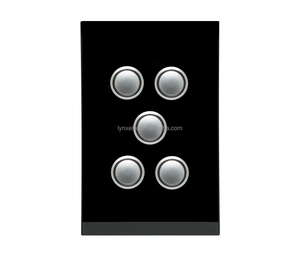 Lynxelec Nhà máy cung cấp 5 gang <span class=keywords><strong>push</strong></span> <span class=keywords><strong>button</strong></span> chuyển đổi màu đen 250V 16A LED chiếu sáng tường thiết bị chuyển mạch làm thủy tinh cho ngôi nhà - Product Image 1